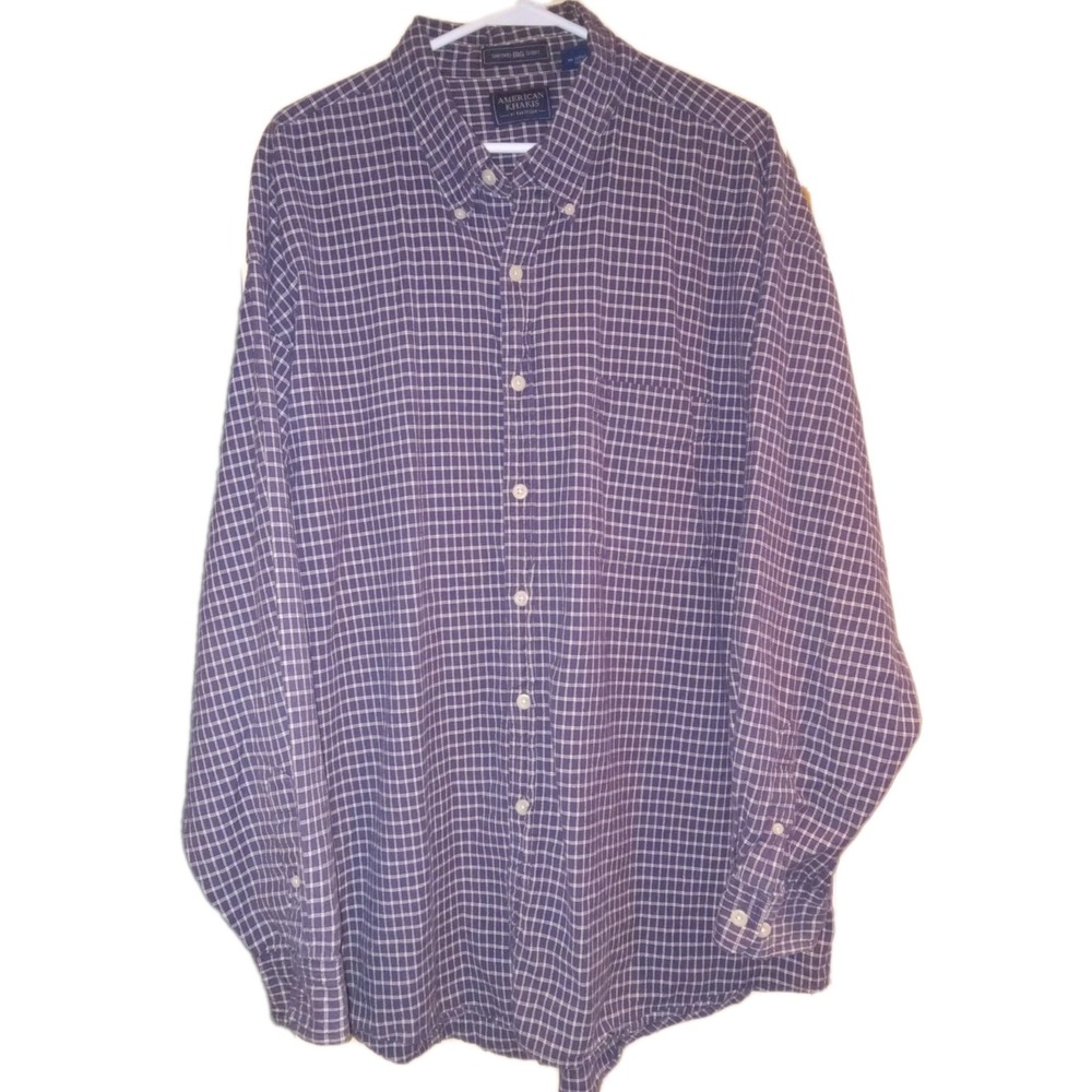 Van Heusen SZ XL American Khakis Oxford‎ BIG Shirt Mens Eggplant Purple Check